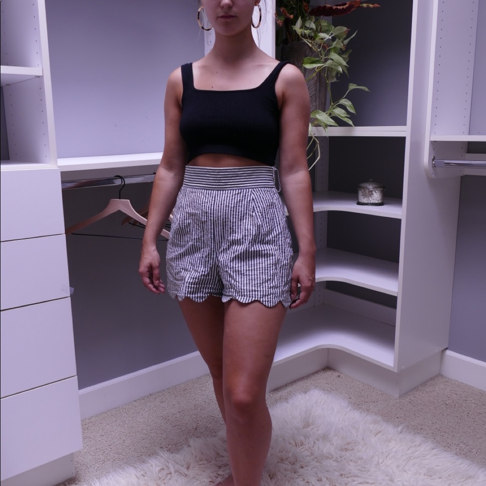 Striped Scalloped High Waisted Short